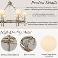 thumbnail image 4 of Vintage Nickel Chandelier 6-Light Classic Pendant Fixture Elegant Interior Lighting With White Shades For Dining Room Living Room, 4 of 8