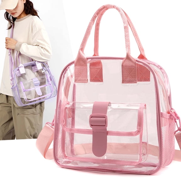 EBCUE Clear Bag for Stadium Events Large Capacity Transparent Backpack for Women Concert Festivals Sport Event Work Crossbody Bag Fashionable and Versatile Pink