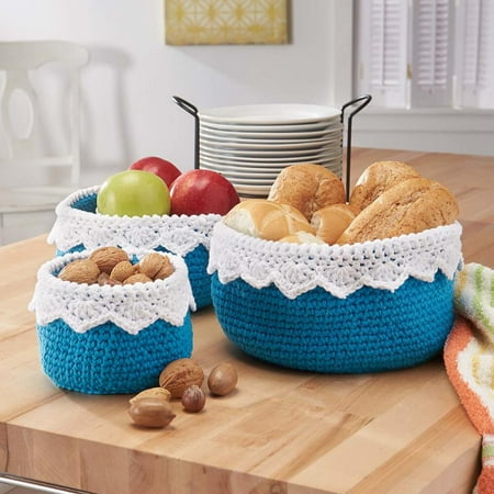 ... Yarn Lace-Topped Kitchen Baskets (Set of 3) Crochet Yarn Kit - Walmart