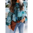 thumbnail image 4 of Camisa casual de manga larga Mujer Blusa de manga abullonada con estampado bohemio Top, L, Azul Eigraketly AP000088-13B, 4 of 4