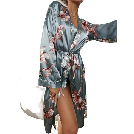 

Women s Robes Dusty Blue Elegant Floral null Long Sleeve