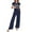 a-Navy, variant on QHFBli Women Two Piece Outfits Crochet Sheer Knit Sweater Top Wide Leg Pants Lounge Matching Sets Sweatsuit Travel Clothes