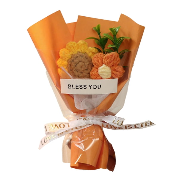 Ramo de flores de ganchillo hecho a mano, mini ramo artificial de punto, flores falsas, regalo para madre, esposa, cumpleaños, aniversario