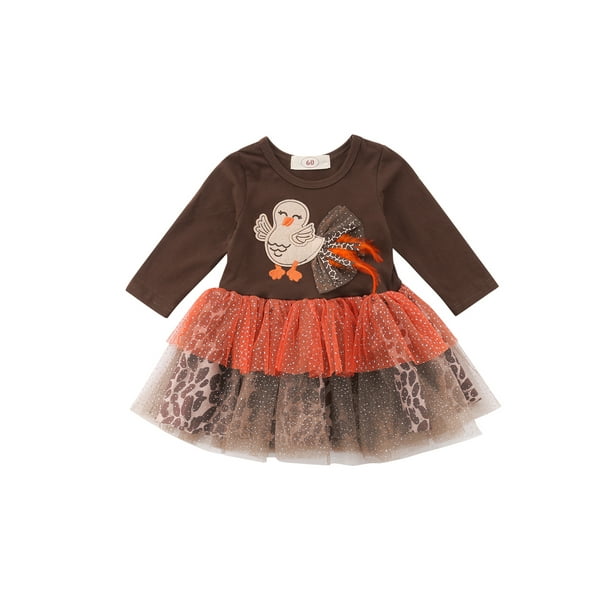 Luethbiezx Luethbiezx Newborn Baby Girl Thanksgiving Outfits Long Sleeve Turkey Leopard Tulle Dresses Walmart Com Walmart Com