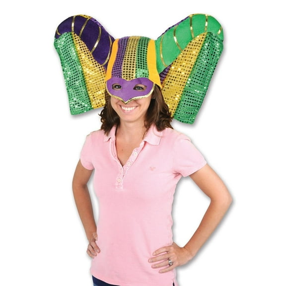 6 Pack Beistle Masked Mardi Gras Hat with Sequined Drape