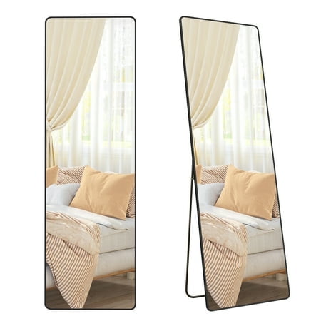 SONGMICS Full Length Mirror, 63 x 19.7'', Rectangle Full Body Mirror with Stand, Ink Black