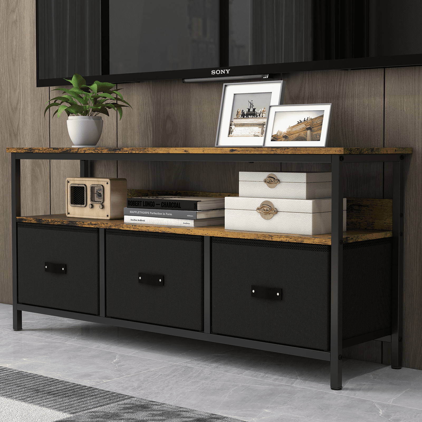 Ashion TV Stand for TVs up to 55", 47.3 inch Length Dresser TV Stand with 3 Storage Drawers and Shelves for Home