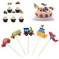 thumbnail image 3 of Adornos para cupcakes con motivos de transporte, adornos para tartas de cartulina de alta calidad para autobús escolar, taxi, ambulancia, avión, crucero, tren, suministros para fiestas de cumpleaños, 3 of 7
