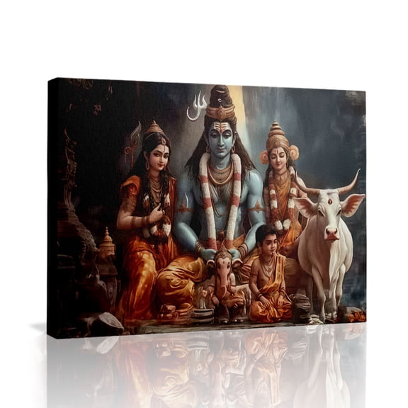 Lord Shiva Family Canvas Wall Art (Hindu Deity Theme) Ready to Hang for Home Temple
