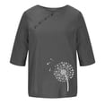thumbnail image 4 of WXLWZYWL Womens Summer Tops 1/2 Sleeve Casual Round Neck Printed Loose Button Tunic Shirt Blouse Tops Gray, 4 of 5