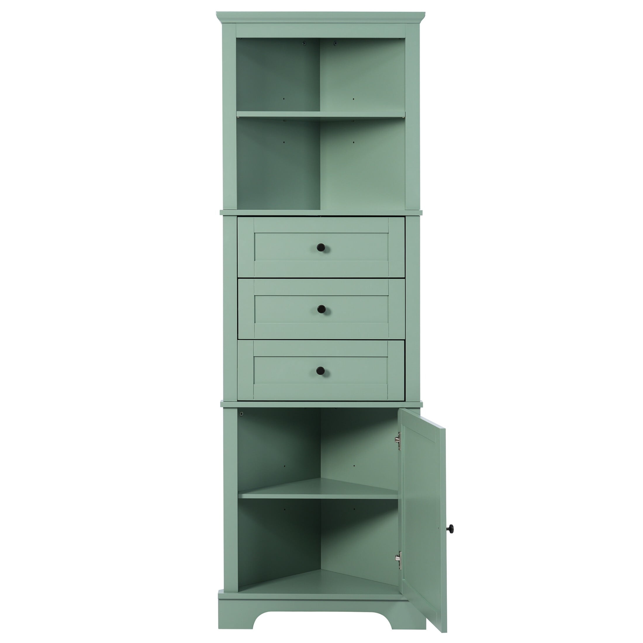 AENKYO 68.9 inch Bathroom Corner Cabinet with Adjustable Shelves, Stylish Corner Storage Cabinet for Home, Green