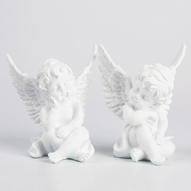2x Adorable de Ángel Cupido tesanías estatua al escultura de ángel alas decorativo decoración de de - blanco Colco Estatuas de ángeles