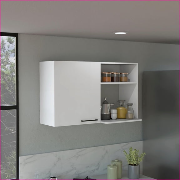 Wall Storage Cabinet, Stackable 24"H with 2 Internal/2 External Shelves, 1 Door, White | Particle Board | Particle Board