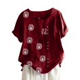 thumbnail image 2 of Pisexur Hauts Grande Taille pour Femmes Été T-Shirts à Manches Courtes Col Rond Imprimé Pissenlit Hauts Amples Blouses Confortables en Lin, 2 of 4
