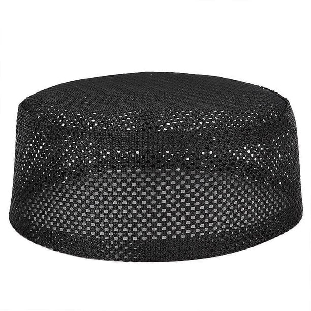 Polyester Mixed Cotton Cloth Muslim Prayer Hat Islam Man Embroidery Hat(Black 56cm)