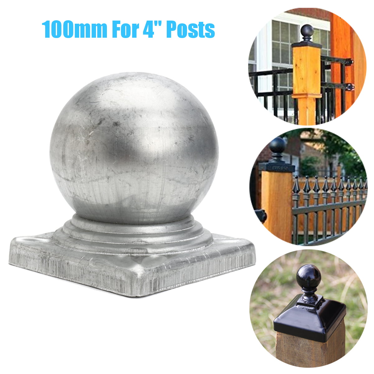 For 4" Posts 100mm Galvanised Metal Round Ball Fence Finial Post Caps