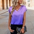 thumbnail image 5 of Women Silk Satin Tops Short Sleeve Blouse V Neck Shirts Business Casual Outfits Purple 3XL, 5 of 5