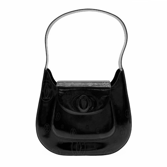 Pre-Owned CARTIER Happy Birthday 2C Shoulder Bag Handbag One-Shoulder Patent Leather Black...