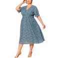 thumbnail image 4 of Unique Bargains Women's Plus Size Midi Bubble Sleeve Semi Sheer Fit and Flare Dresses 1X Gray Blue, 4 of 6