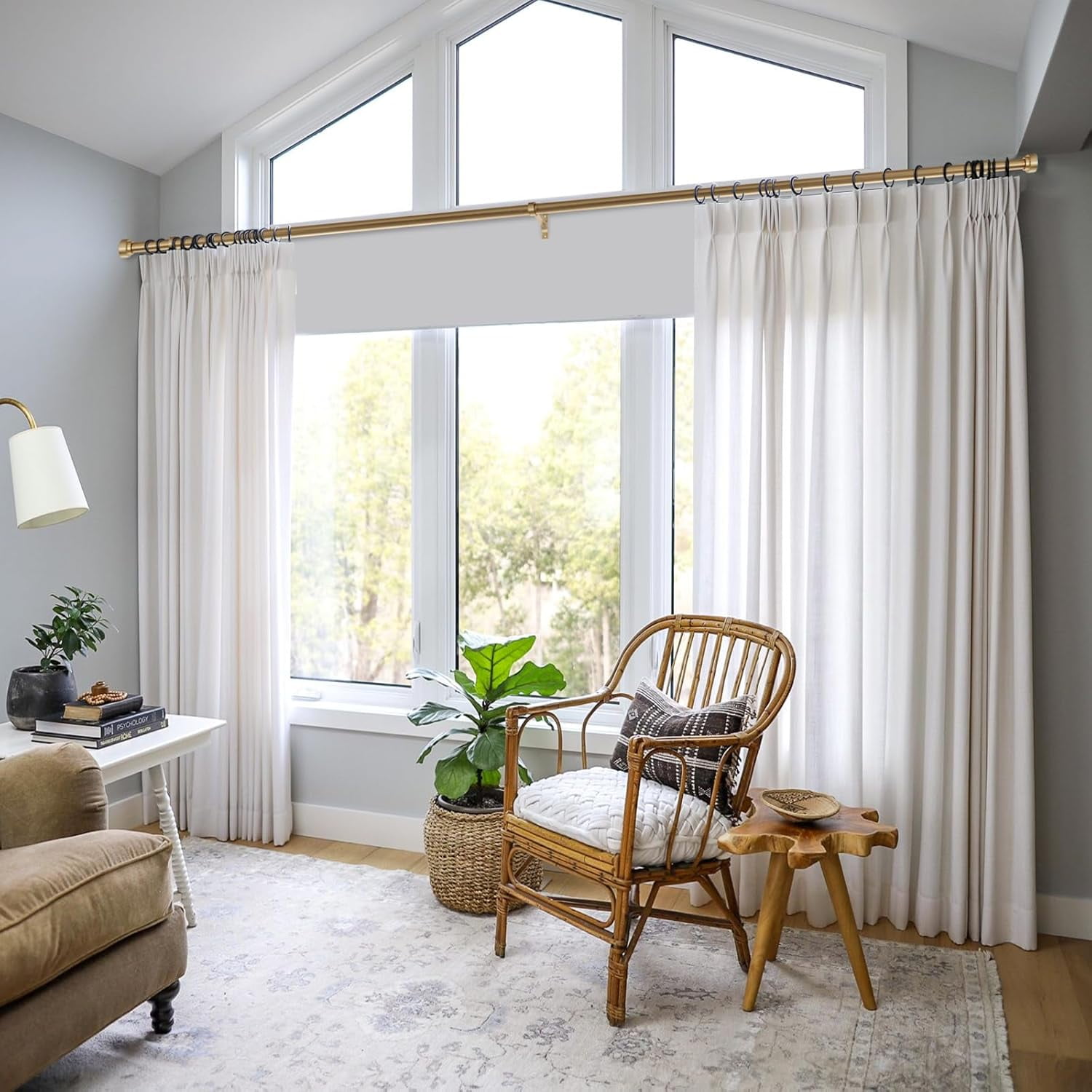 2 Pack Heavy Duty 1 Inch Diameter Single Curtain Rods 36-72” Adjustable Window Curtain Rod with Aluminum Alloy Cylindrical Cap Finials, Wall Mount and Ceiling Mount, Matte White