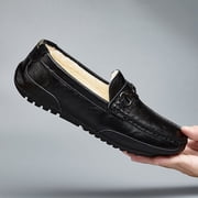 Winter Men's Casual Loafers Slip On Outdoor Fuzzy Furry Loafers Leather Warm Comfortable Shoes Male Driving Shoes Moccasins Classic Penny Loafer Flats Boat Shoes