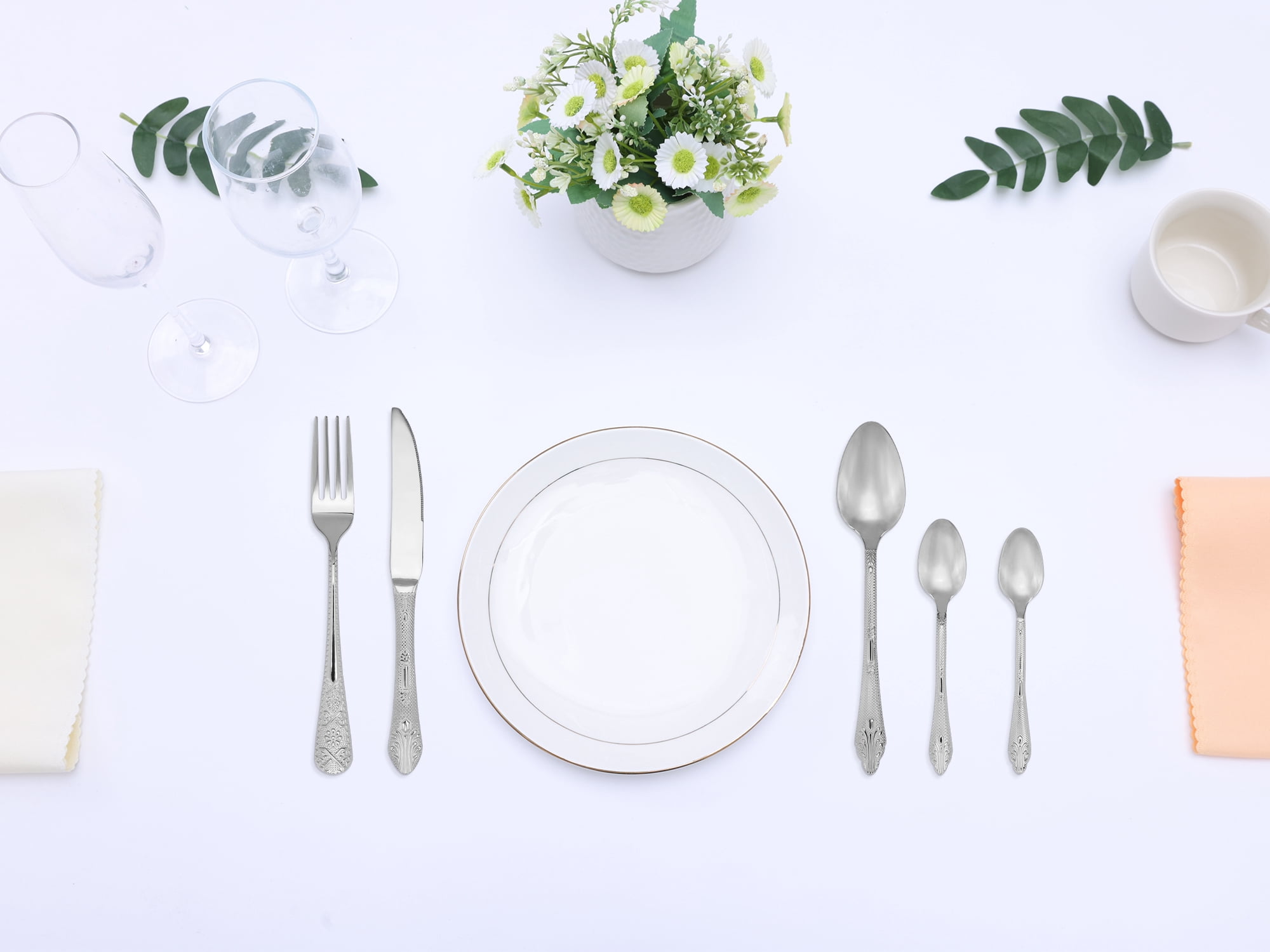 Unique Bargains 20Pcs Stainless Steel Floral Flatware Set For 4 Silver