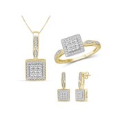 JewelersClub 1.00 Carat T.W. White Diamond 14k Gold Over Silver 3 Piece Jewelry Set