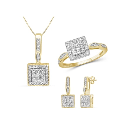 JewelersClub 1.00 Carat T.W. White Diamond 14k Gold Over Silver 3 Piece Jewelry Set