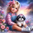 thumbnail image 1 of Pintura de diamante 5D DIY taladro redondo completo jardín niña perro kit decoración del hogar 30x30cm, 1 of 9