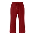 thumbnail image 3 of Gubotare Teen Girls Capris Pants Summer Loose Comfy Cotton Linen Straight Wide Leg Drawstring Elastic Waist Solid Cropped Pant (Red,Size 10-11 Years), 3 of 4