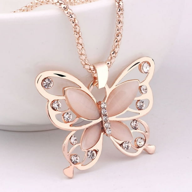 Collar para mujer, joyería para mujer, joyería para mujer, moda para mujer, colgante de ópalo de oro rosa, collar de cadena larga, joyería, collar para mujer