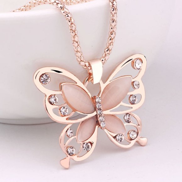 Women Necklace Fashion Rose Opal Pendant Long Chain Jewelry Gold Color Alloy Material Accessory For Women Stylish Statement Piece Boho Style (148) Gold #12okI