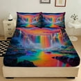thumbnail image 2 of 3-Piece Cosmic Rainbow Falls Print Bed Sheet Set - Ultra Soft Fitted Sheet & Pillowcases, Floral Bedding Collection for Girls, Teens and Adults, 2 of 10