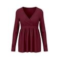 thumbnail image 4 of XIAOCHA Women's Ribbed T Shirt Long Sleeve Wrap V Neck Pleated Blouse Breathable Chic Everyday Casual Tops, 4 of 4