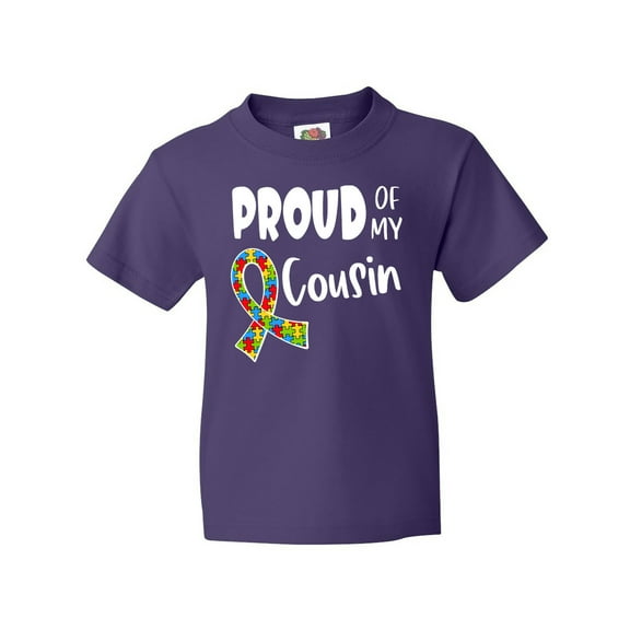 Inktastic Proud of My Cousin Autism Awareness Puzzle Piece Ribbon Youth T-Shirt