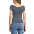 thumbnail image 3 of INSPIRE CHIC Women's Top Short Sleeves Off the Shoulder Hip Length Solid Blouse M Deep Gray, 3 of 5
