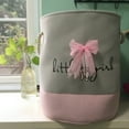 thumbnail image 2 of JUNWELL Pink Ballet Girl Bow Print Kids Laundry Basket Organizer: Cotton Linen Toy Storage Basket for Home Organization and Dirty Clothes (35x40 cm), 2 of 5