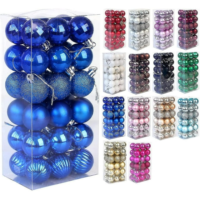 Bola de Navidad Bola de decoración de árbol de Navidad inastillable Adornos de bolas de Navidad Bola de decoración de fiesta de boda de vacaciones 1,6 "(4 cm) Juego de 36 piezas (azul