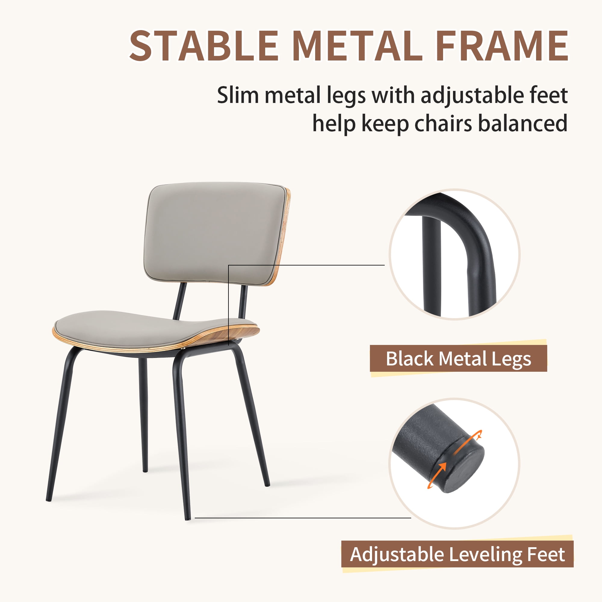 Leumius Dining Chairs Set of 4, Premium Faux Leather Upholstered Dining Room Chairs,High-Resilience Sponge Cushion,Sticker Craft Backrest,Metal Legs with Spray Coating Finish for Dining Room Gray