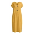 thumbnail image 6 of SAWOBUUN Women Linen Midi Dress Short Sleeve V Neck Loose Casual Tunic Dresses Summer Beach Vacation Daily Dress, 6 of 6