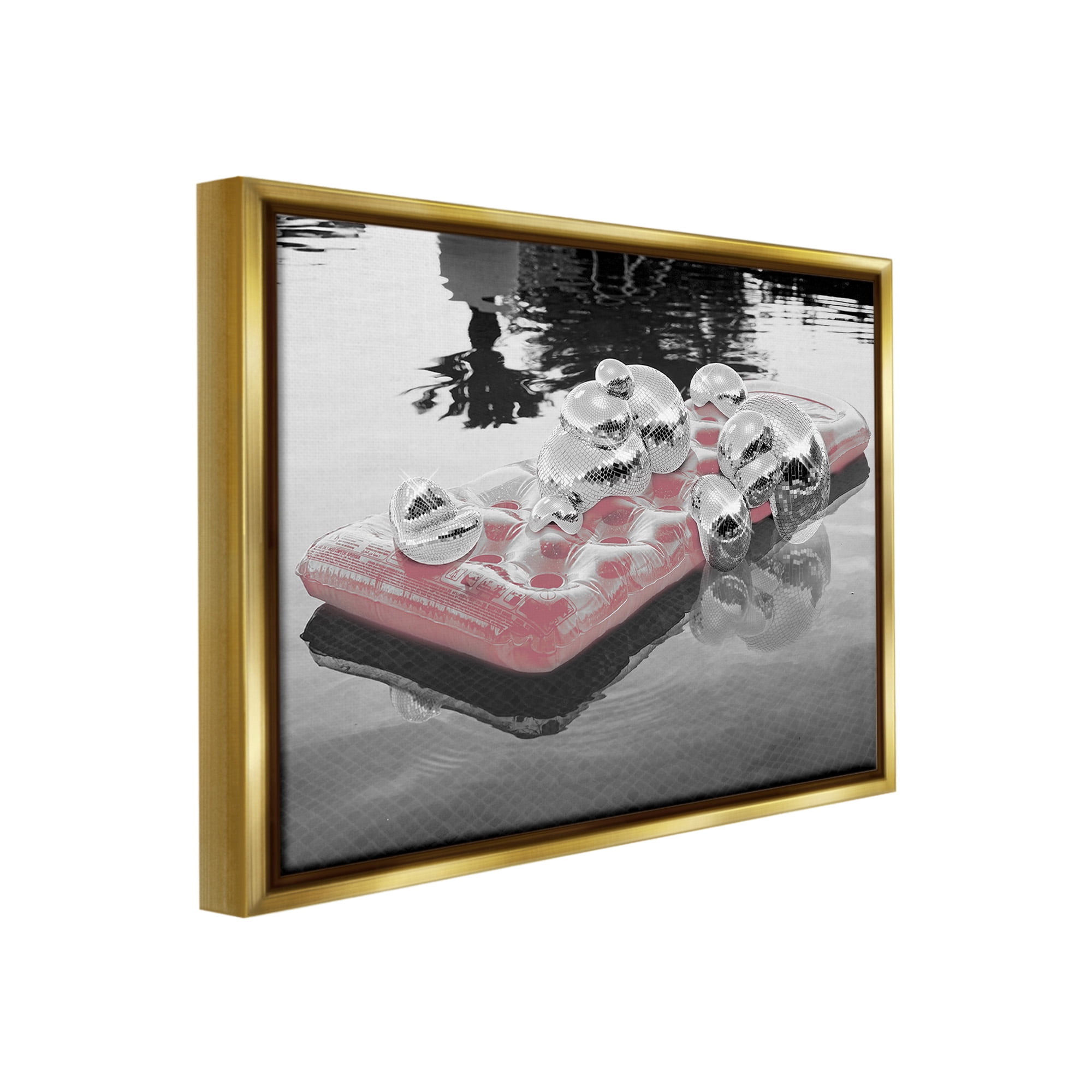 Stupell Industries Disco Balls Pool Float Abstract Painting Gold Floater Framed Canvas Art Print Wall Art, 31 x 25