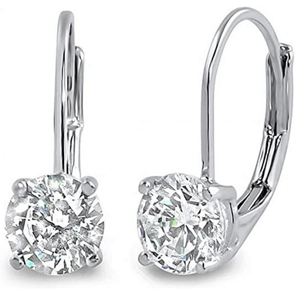 JewelMore 3/4CTW Round White Diamond Leverback Earrings in 14K White or Yellow Gold (I-J-K/ I2-I3)