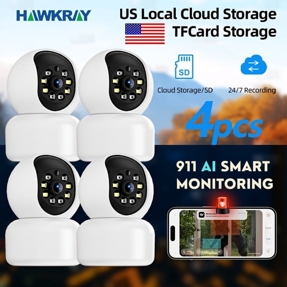 4PCS intelligent 1080P indoor camera, equipped with 2.4G/5GWiFi connection, 911 intelligent detection, full-color night vision, double recording audio, automatic tracking detection, monitoring indoor