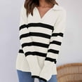 thumbnail image 4 of XFLWAM Women's Fall Winter Sweaters Lapel V Neck Long Sleeve Striped Chunky Knit Oversized Pullover Sweater Jumper Tops XXL, 4 of 8
