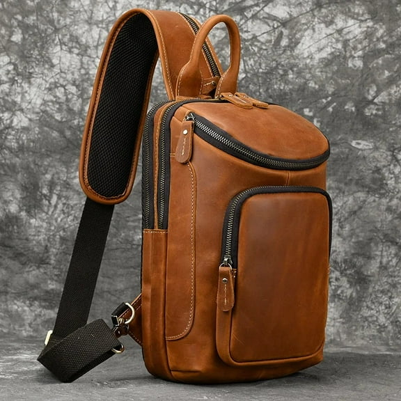 Men's Retro Crazy Horse Skin Shoulder Bag,Brown Yellow