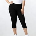 thumbnail image 4 of Wo-Fusoul Yoga Pants for Women Plus Size Capri Length Solid Color Elastic Waistband Ribbed Texture Casual Athletic Wear, 4 of 8