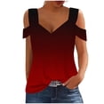 thumbnail image 1 of Plebaso Cold Shoulder Womens Gradient Tops V Neck Short Sleeve Blouses Loose Basic Tees Summer Casual Shirts, 1 of 5