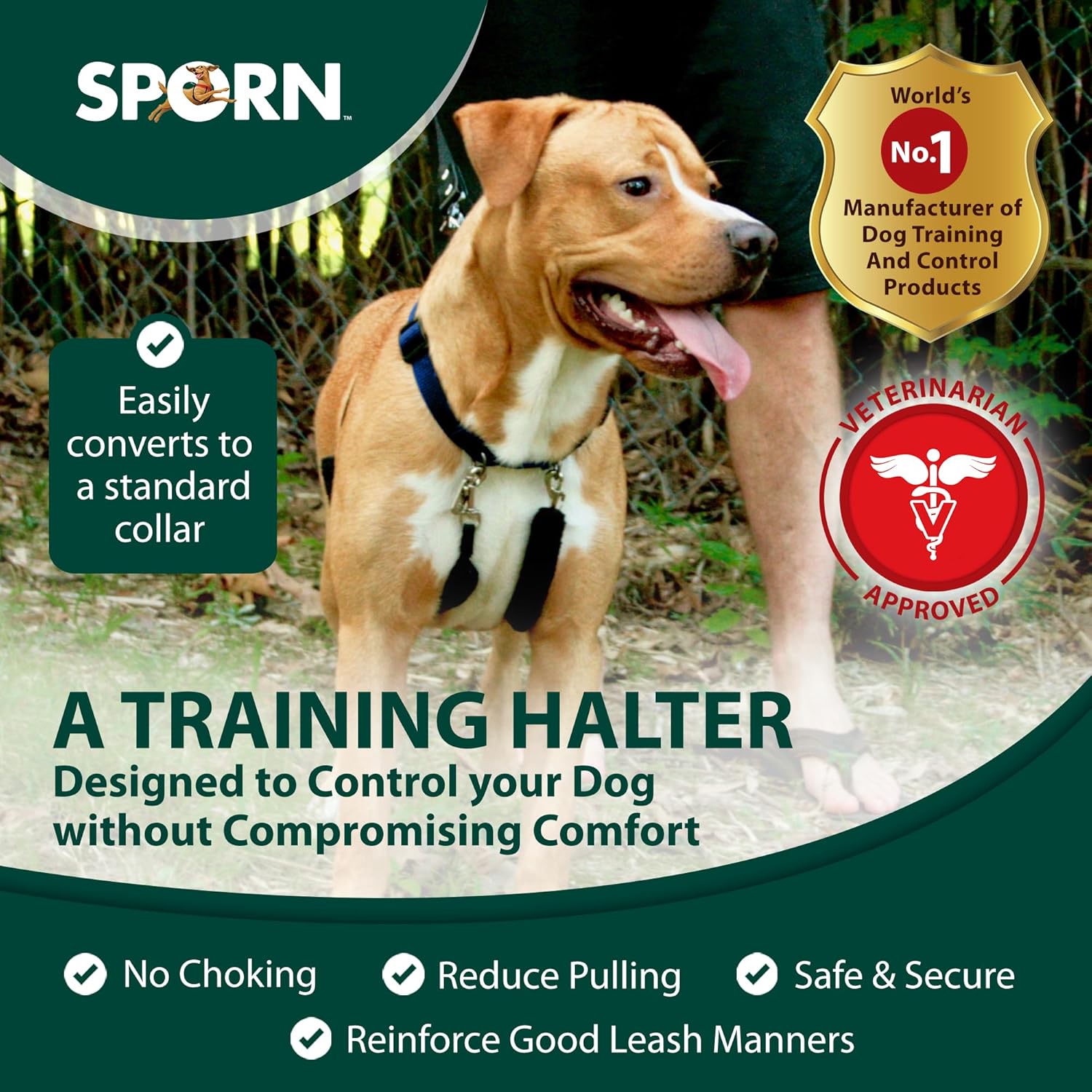 Sporn Training No Pull Dog Halter for Small Dogs, Reflective Nylon Walking Halter, Blue, 9–12"" Neck
