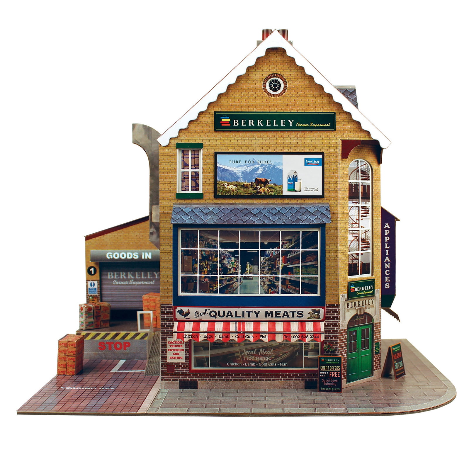 The CityBuilder CORNER SUPERMART Cardboard Model Making Kit (1:48) O scale for Model Railroads and Cars