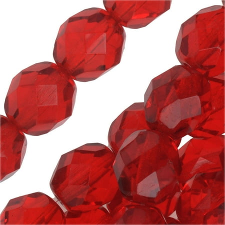 Carats Ruby Sapphire Beads - Czech Fire Polished Glass Beads 8mm Round Ruby Siam Red (25)